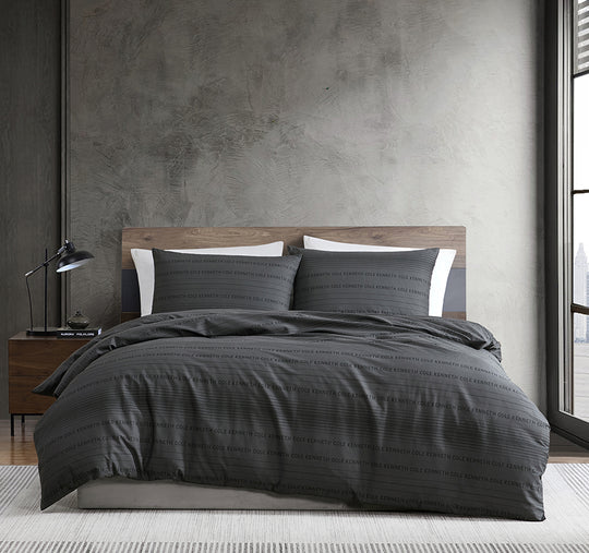 Soho Logo Stripe Quilt Cover Set Range Black