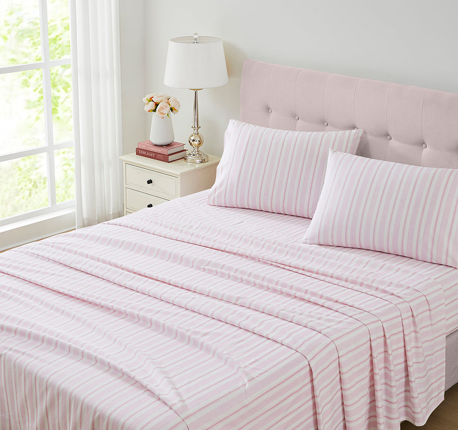 Brampton Printed Flannelette Cotton Sheet Set Range Blush