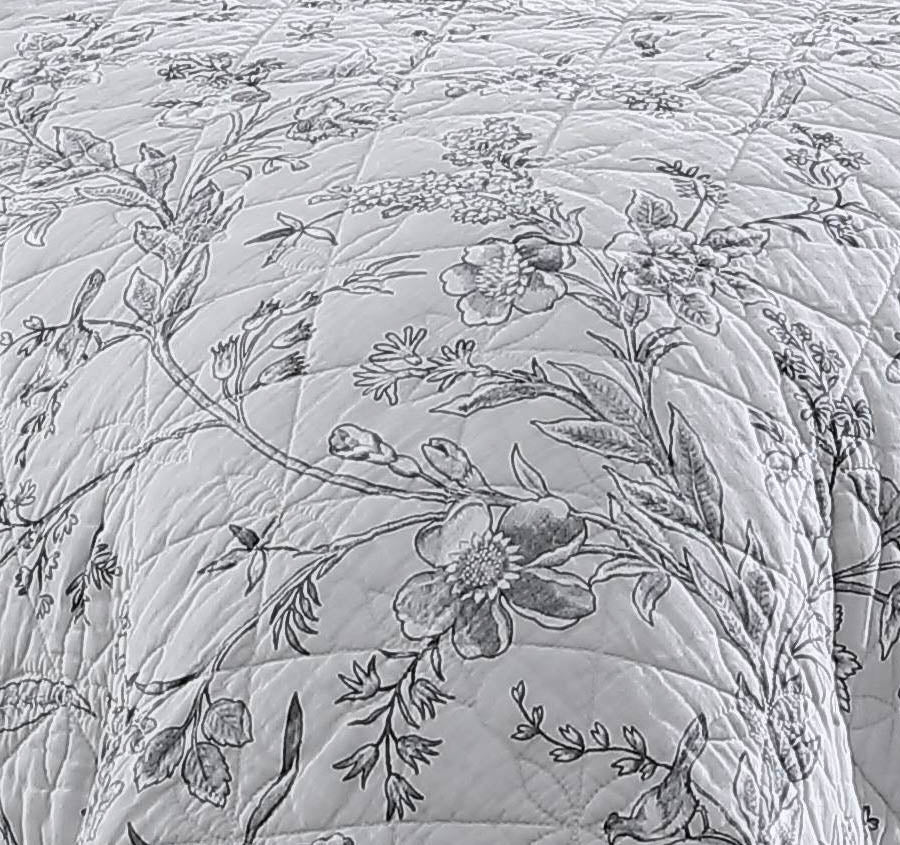 Branch Toile Coverlet Set Grey