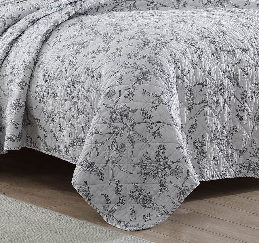 Branch Toile Coverlet Set Grey