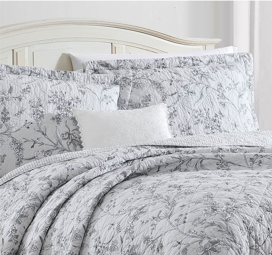Branch Toile Coverlet Set Grey