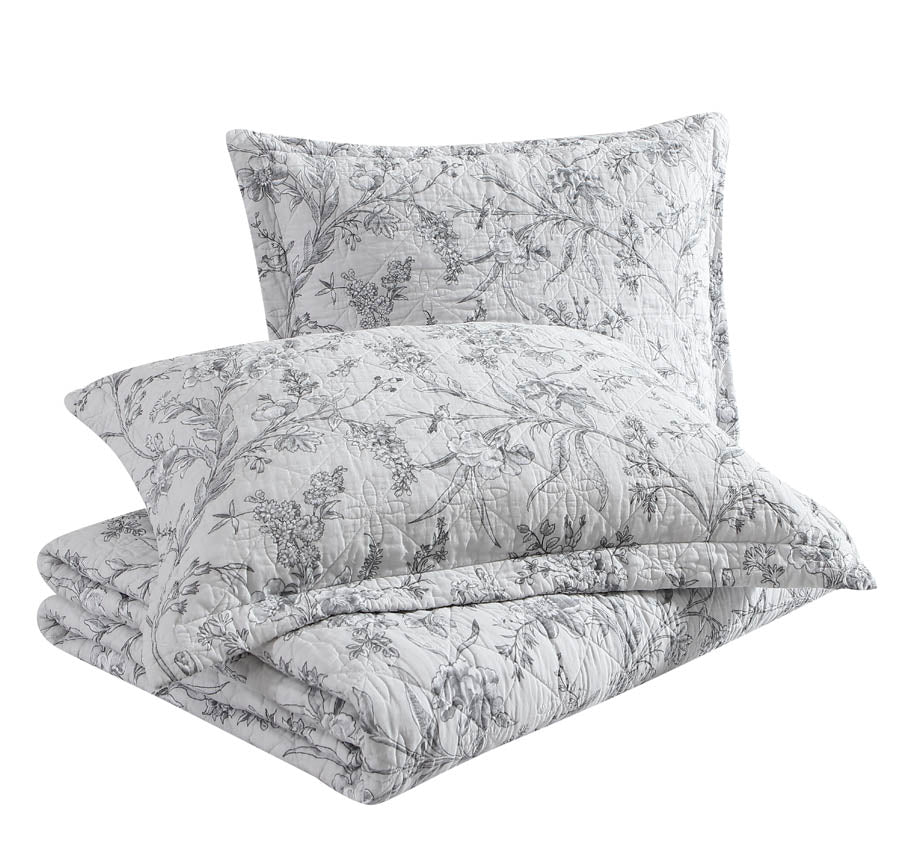 Branch Toile Coverlet Set Grey