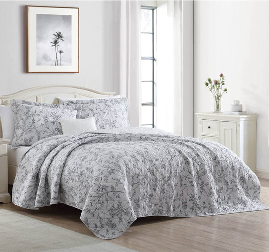 Branch Toile Coverlet Set Grey