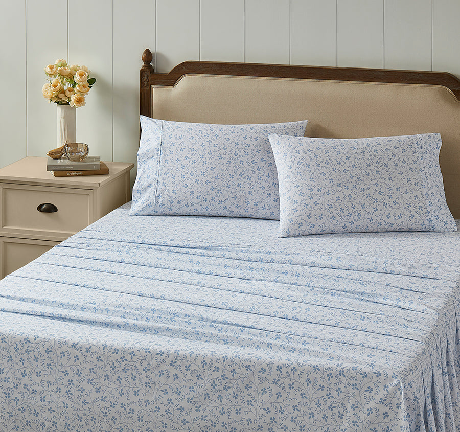 Campion 250TC Cotton Percale Sheet Set Range Seaspray Blue
