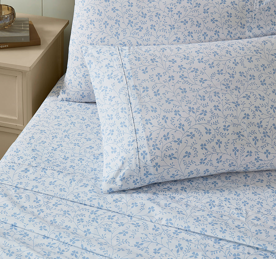 Campion 250TC Cotton Percale Sheet Set Range Seaspray Blue