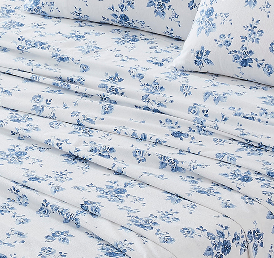 China Rose Printed Flannelette Cotton Sheet Set Range Midnight Blue