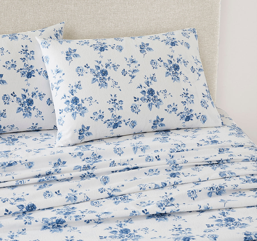 China Rose Printed Flannelette Cotton Sheet Set Range Midnight Blue