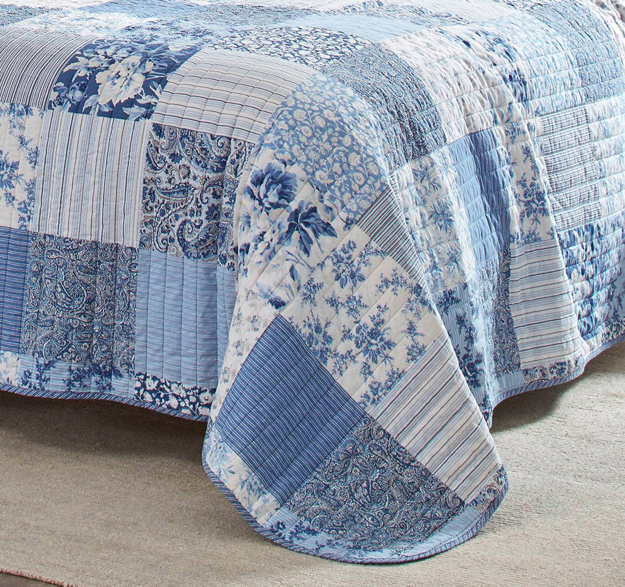 Paisley Patchwork Coverlet Set Blue