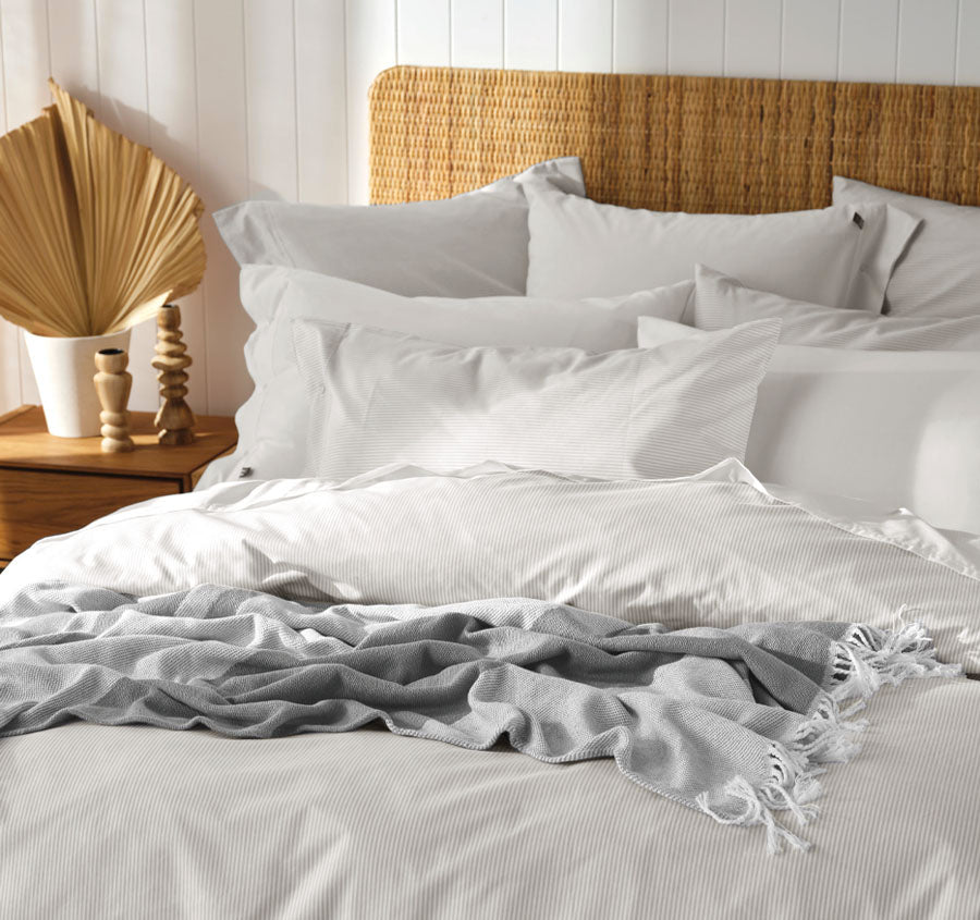 American Pin Point Oxford Quilt Cover Set Range Grey and White