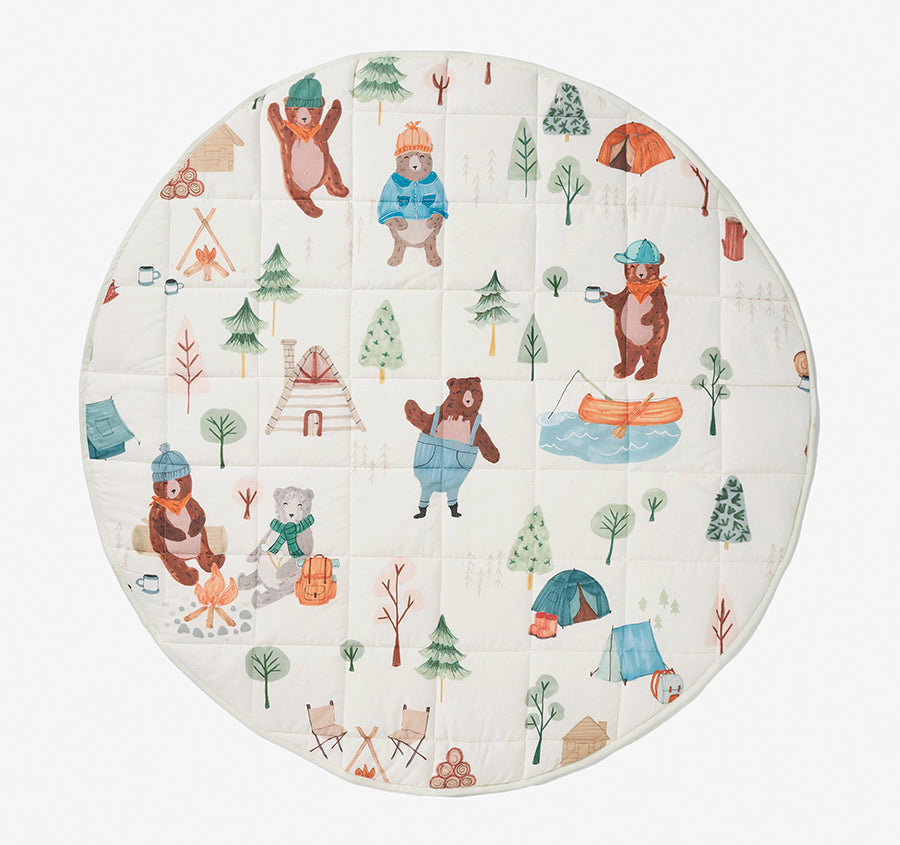 Camping Bears 120cm Round Playmat Vanilla