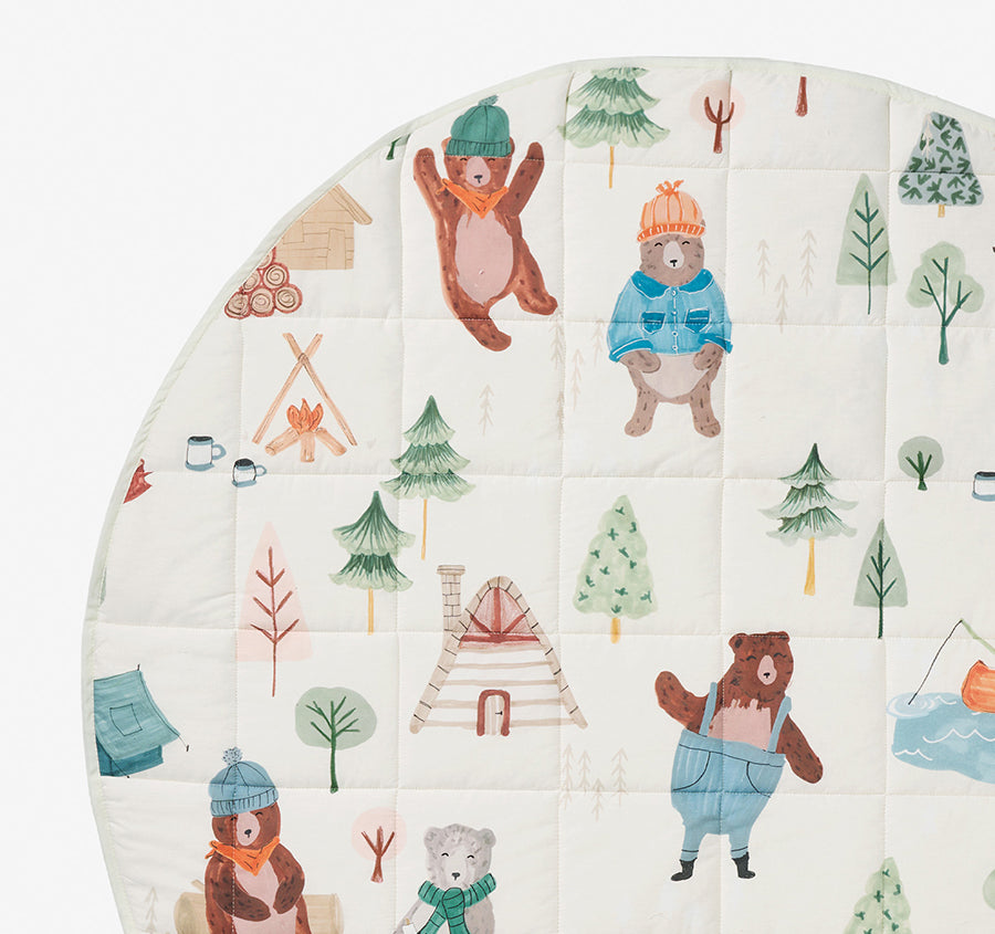 Camping Bears 120cm Round Playmat Vanilla