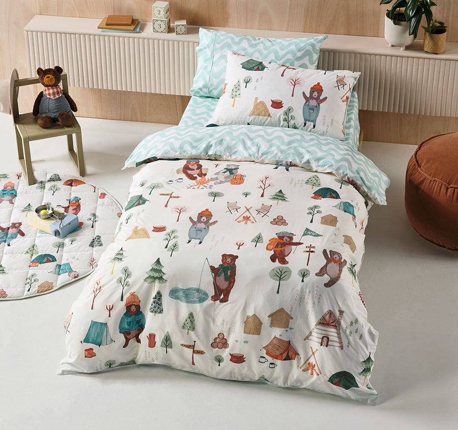 Camping Bears Quilt Cover Set Range Vanilla