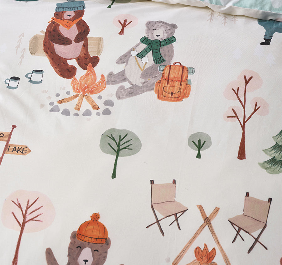 Camping Bears Quilt Cover Set Range Vanilla