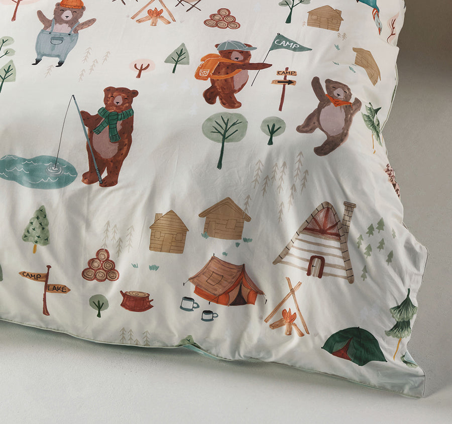 Camping Bears Quilt Cover Set Range Vanilla