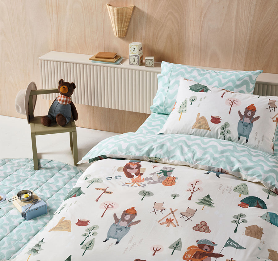 Camping Bears Quilt Cover Set Range Vanilla
