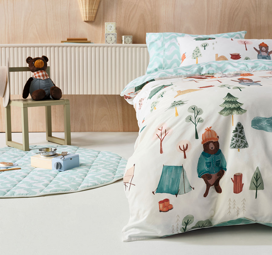 Camping Bears Quilt Cover Set Range Vanilla