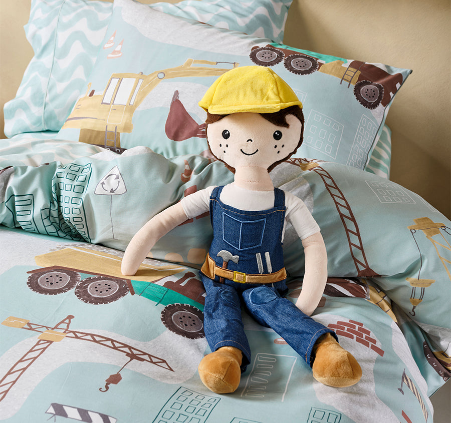 Novelty Filled Cushion Eddie The Tradie Blue