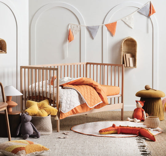Smiles All Round Cot Coverlet Sugar and Apricot