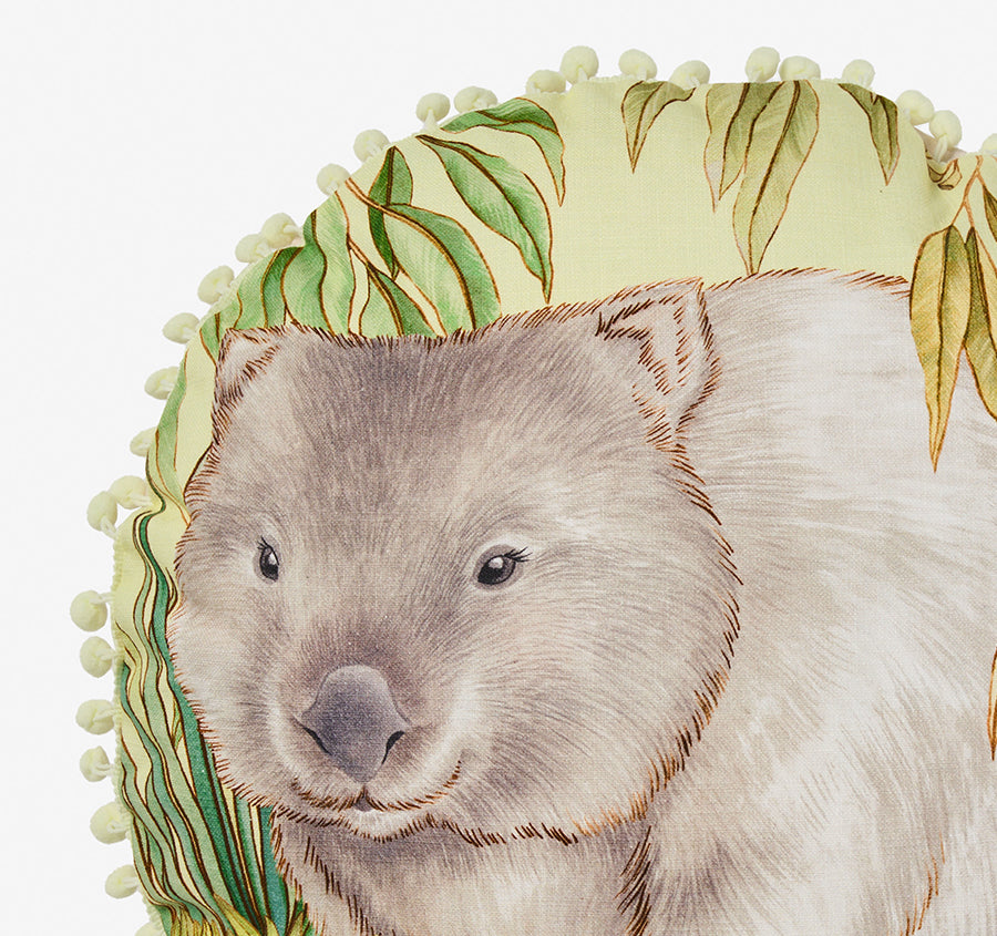 William Wombat 40cm Round Filled Cushion Green