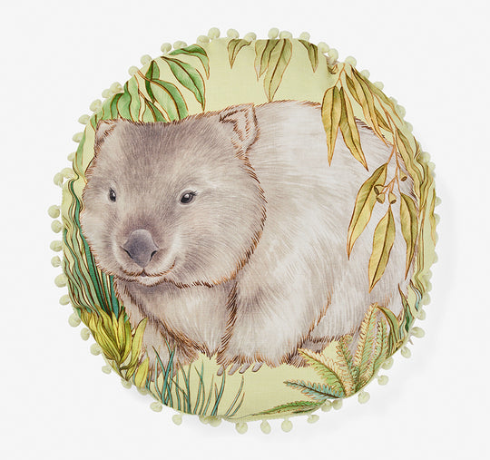 William Wombat 40cm Round Filled Cushion Green