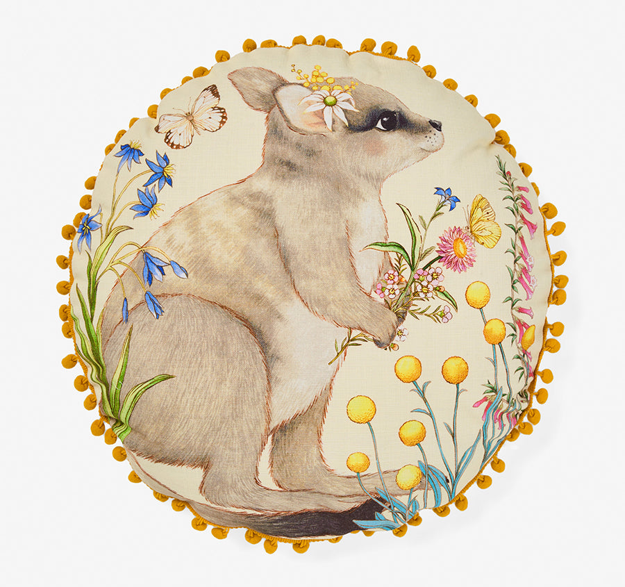 Wilma Wallaby 40cm Round Filled Cushion Yellow