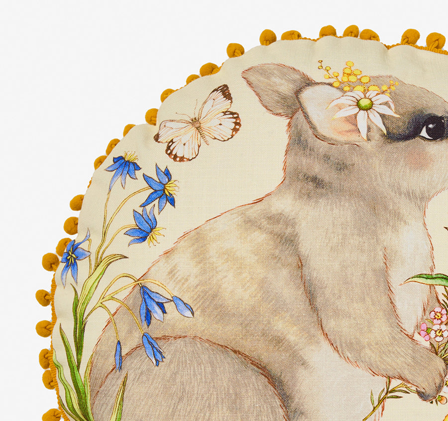 Wilma Wallaby 40cm Round Filled Cushion Yellow