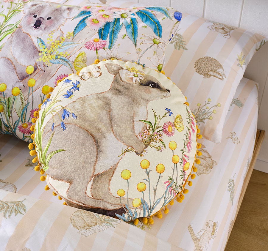Wilma Wallaby 40cm Round Filled Cushion Yellow