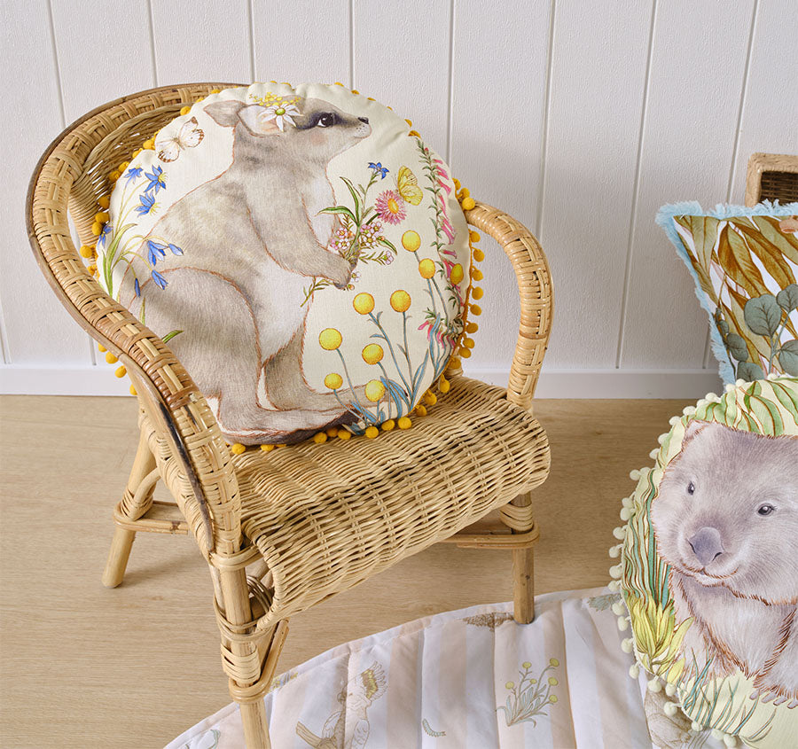 Wilma Wallaby 40cm Round Filled Cushion Yellow