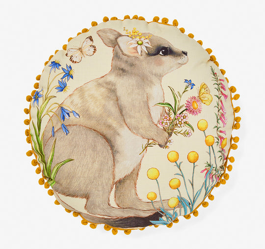 Wilma Wallaby 40cm Round Filled Cushion Yellow