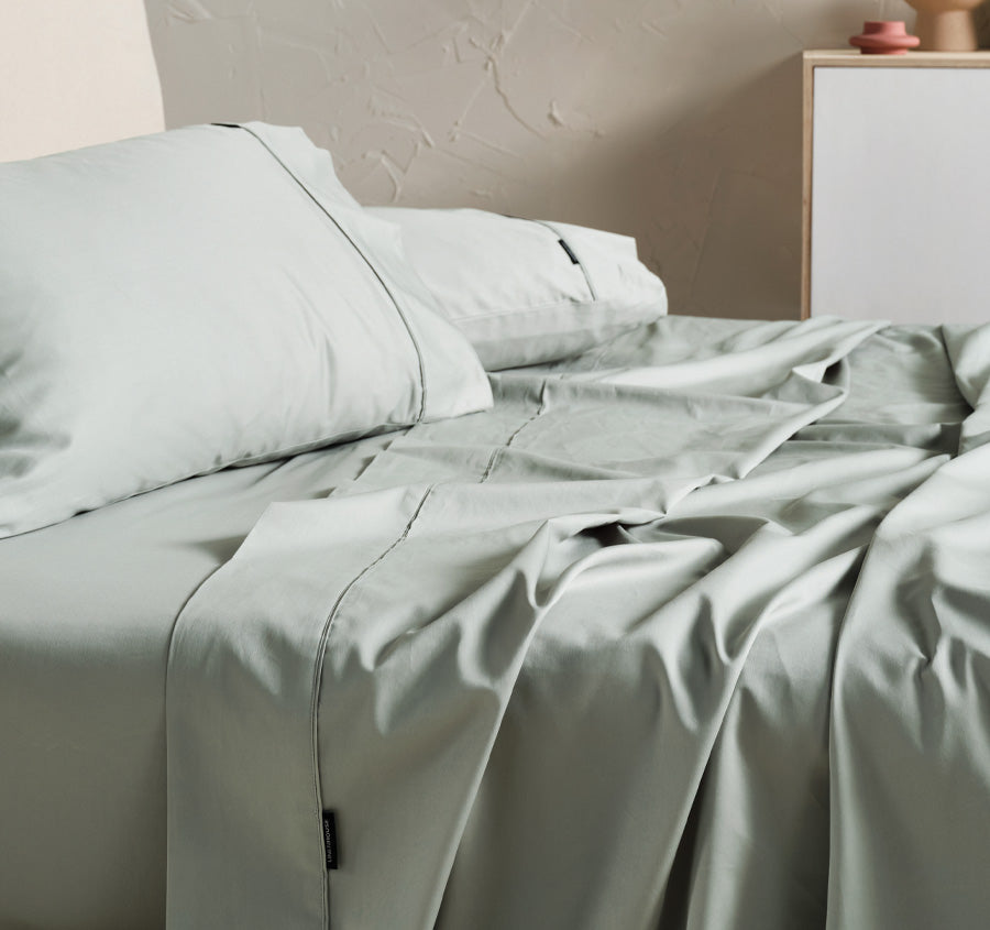 Hotel Augusta 500THC Cotton Sateen Mega Sheet Set Range Green Gum