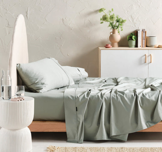 Hotel Augusta 500THC Cotton Sateen Mega Sheet Set Range Green Gum