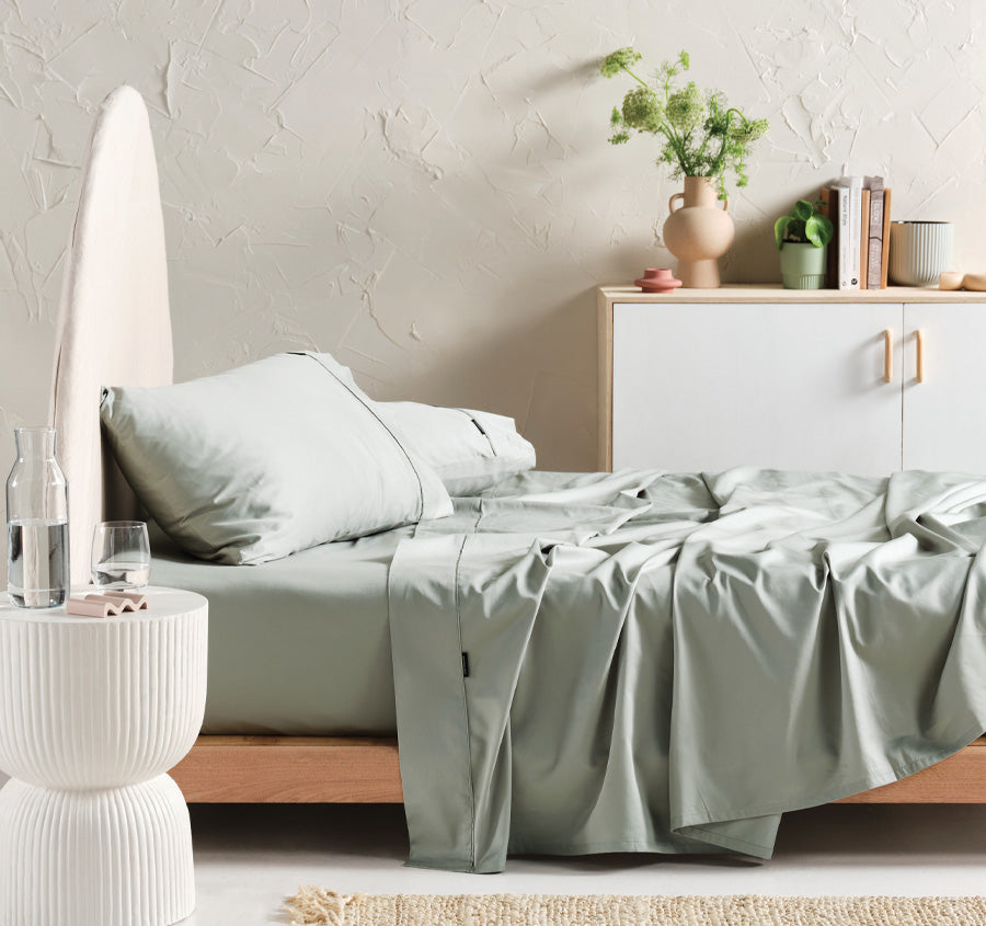 Hotel Augusta 500THC Cotton Sateen Mega Fitted or Flat Sheet Range Green Gum