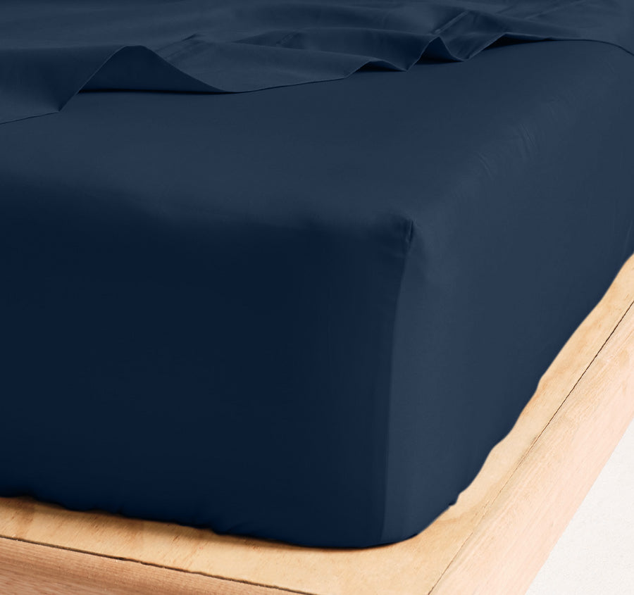 Hotel Augusta 500THC Cotton Sateen Mega Fitted or Flat Sheet Range Navy