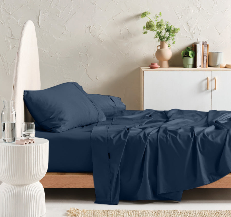 Hotel Augusta 500THC Cotton Sateen Mega Fitted or Flat Sheet Range Navy