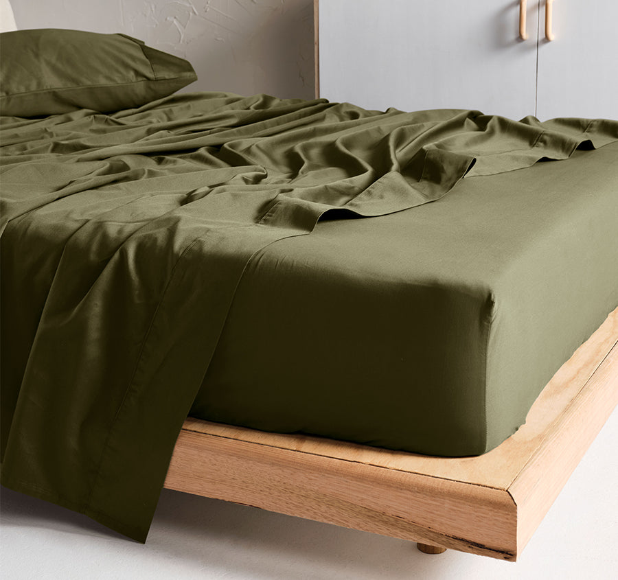 Hotel Augusta 500THC Cotton Sateen Mega Fitted Sheet Range Olive