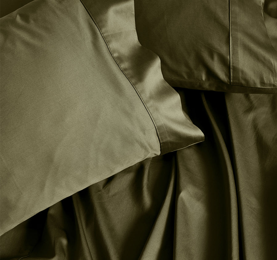 Hotel Augusta 500THC Cotton Sateen Mega Sheet Set Range Olive