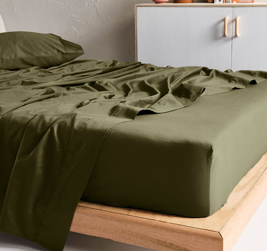 Hotel Augusta 500THC Cotton Sateen Mega Sheet Set Range Olive