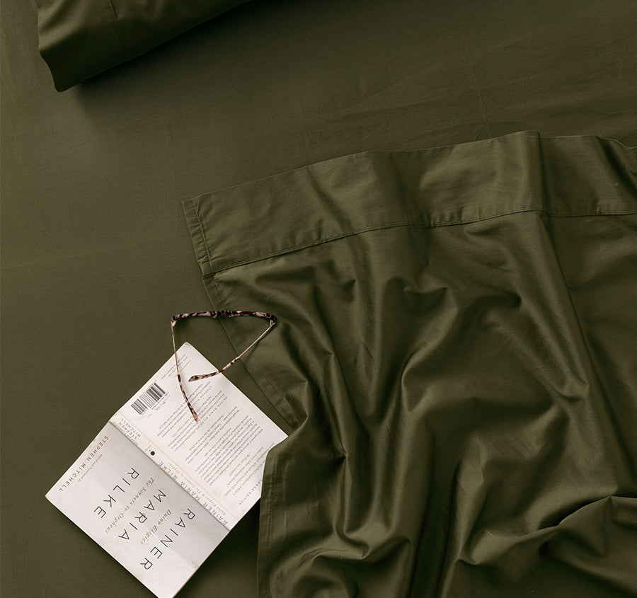 Hotel Augusta 500THC Cotton Sateen Mega Sheet Set Range Olive