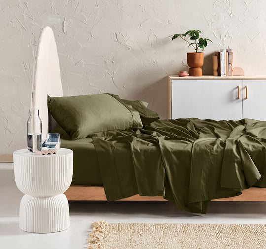 Hotel Augusta 500THC Cotton Sateen Mega Sheet Set Range Olive