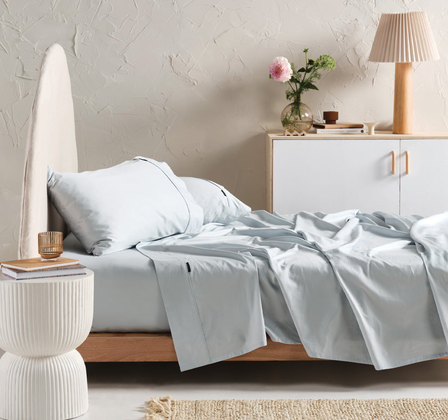 Hotel Augusta 500THC Cotton Sateen Mega Fitted or Flat Sheet Range Pale Blue