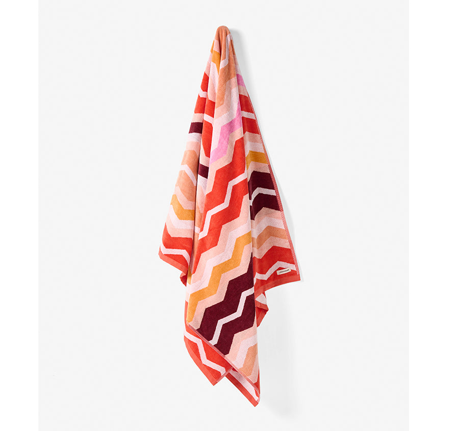 Chevron Stripe 95x175cm Beach Towel Coral