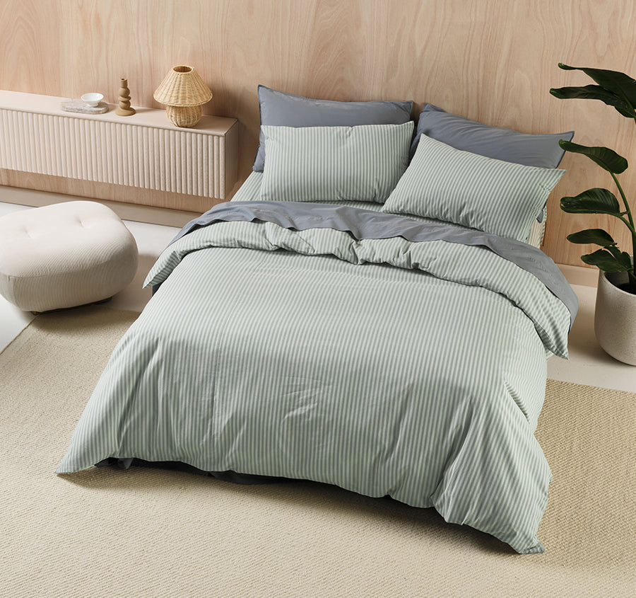 Classic Stripe Quilt Cover Set Range Eucalyptus