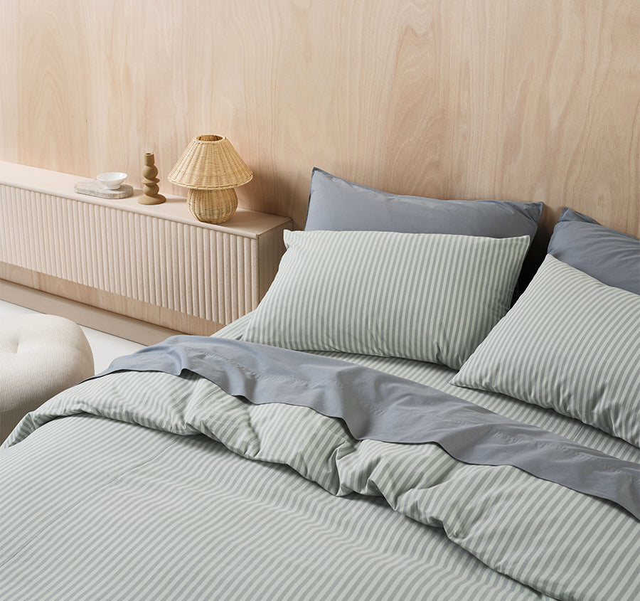 Classic Stripe Quilt Cover Set Range Eucalyptus