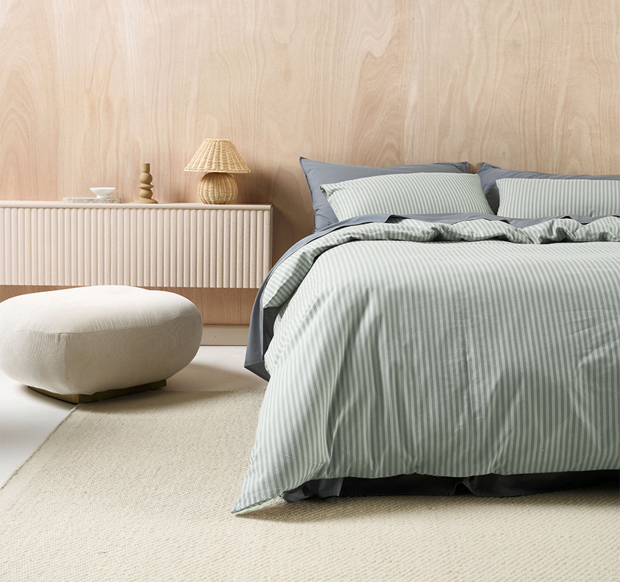 Classic Stripe Quilt Cover Set Range Eucalyptus