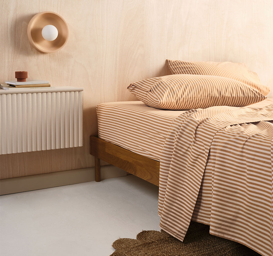 Classic Stripe Sheet Set Range Nutmeg