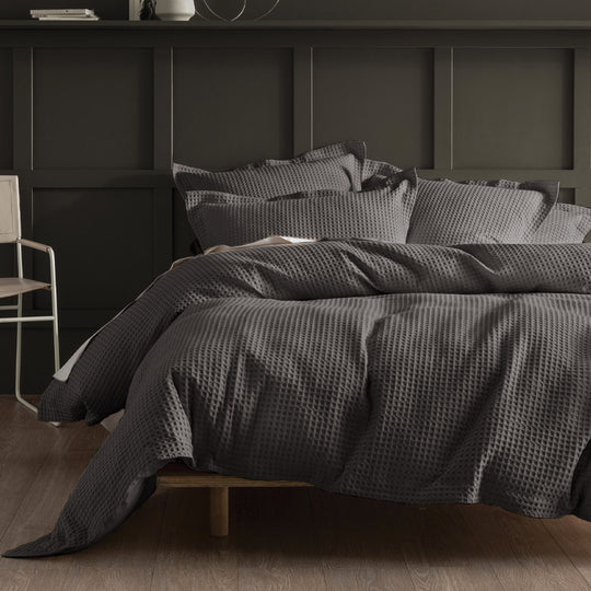 Deluxe Waffle Quilt Cover Set Range Charcoal