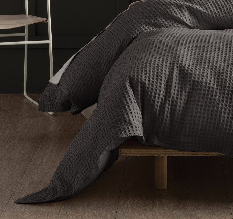 Deluxe Waffle Quilt Cover Set Range Charcoal