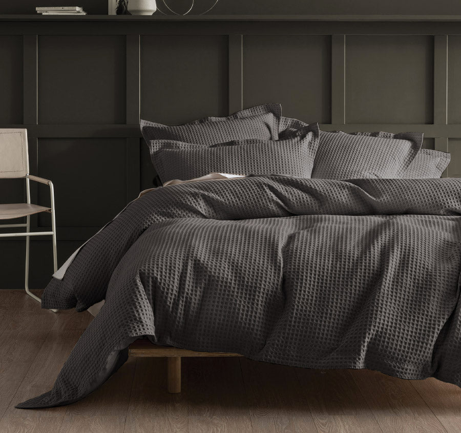 Deluxe Waffle Quilt Cover Set Range Charcoal