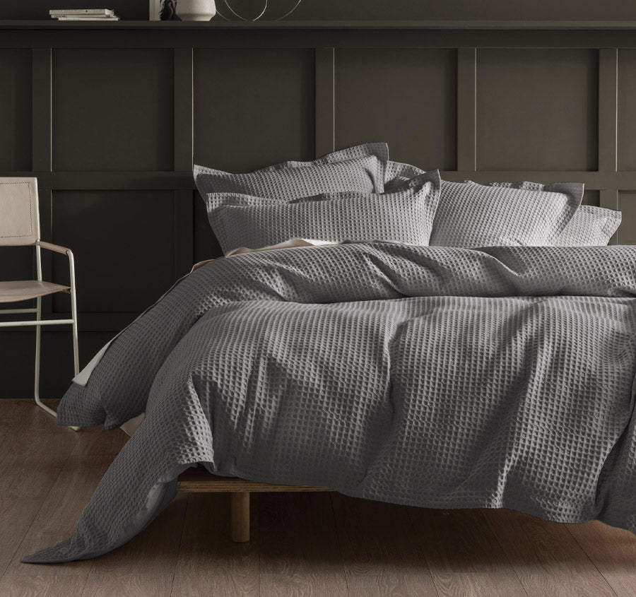 Deluxe Waffle Quilt Cover Set Range Silver Manchester Warehouse