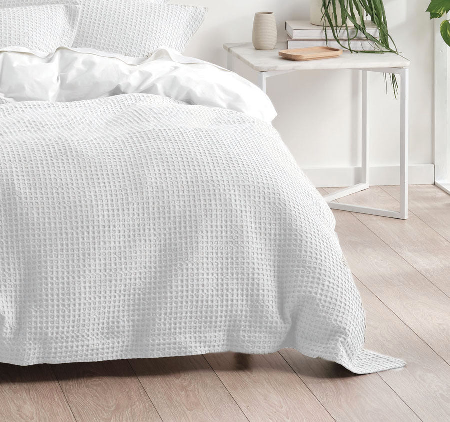 Deluxe Waffle Quilt Cover Set Range White